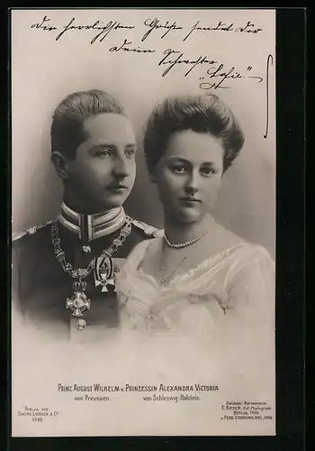 AK Prinz August Wilhelm von Preussen und Prinzessin Alexandra Victoria von Schleswig-Holstein