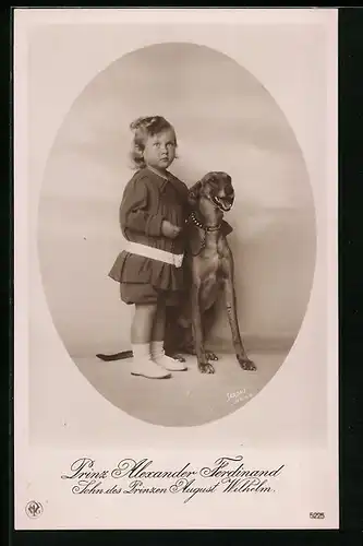 AK Prinz Alexander Ferdinand als kleines Kind mit grossem Hund