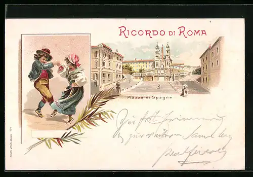 Lithographie Roma, Piazza di Spagna, Dansa