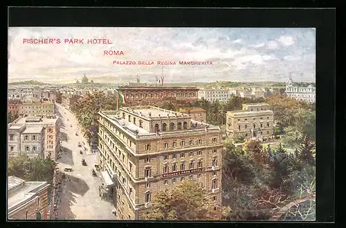 AK Rom, Fischers Park Hotel und Palazzo della Regina Margherita von oben gesehen