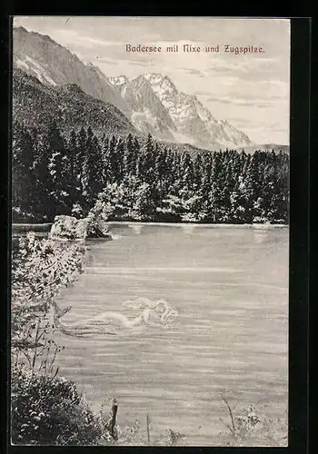 AK Badersee, Badersee mit Nixe und Zugspitze