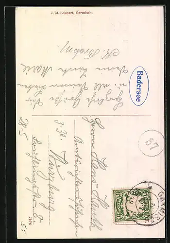 AK Badersee, Badersee mit Nixe und Zugspitze