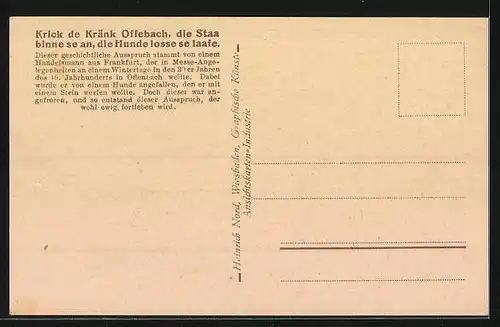 AK Offenbach, Krick de Kränk, die Staa binne se an, die Hunde losse se laafe, Mann wird vom Hund gebissen