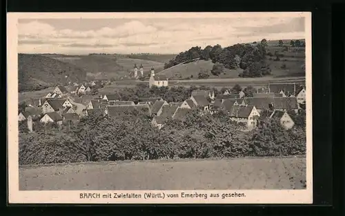 AK Baach / Württ., Ortsansicht vom Emerberg aus gesehen, Blick nach Zwiefalten