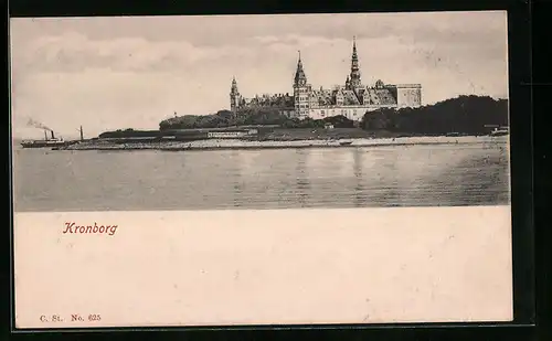 AK Kronborg, Küstenpartie mit Dampfer