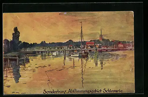 AK Sonderburg-Schleswig, Uferpartie mit Booten
