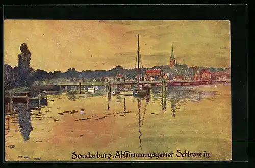 AK Sonderburg-Schleswig, Uferpartie mit Booten