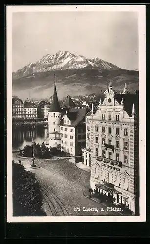 AK Luzern, Hotel du Cygne mit Pilatus