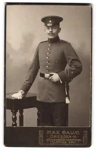 Fotografie Max Baum, Dresden, Soldat Felix in Uniform 12. Inf. Reg. Nr 177, 5 Komp.