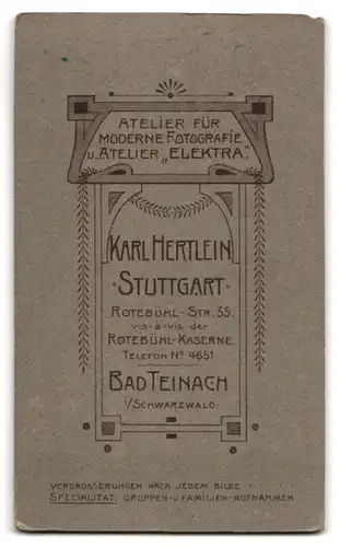 Fotografie Karl Hertlein, Stuttgart, Soldat in Musiker Uniform mit Kaiser Wilhelm Bart