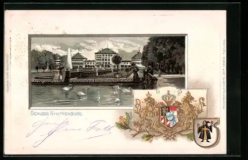 Passepartout-Lithographie München, Schloss Nymphenburg, Wappen