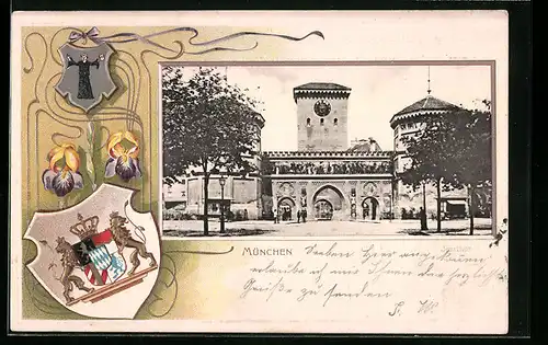 Passepartout-Lithographie München, Isar-Tor, Wappen