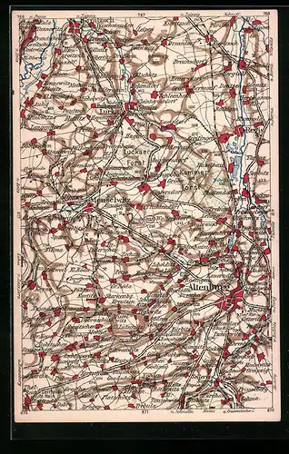 Künstler-AK Altenburg, Landkarte mit Meuselwitz, Drossdorf und Gr. Röda