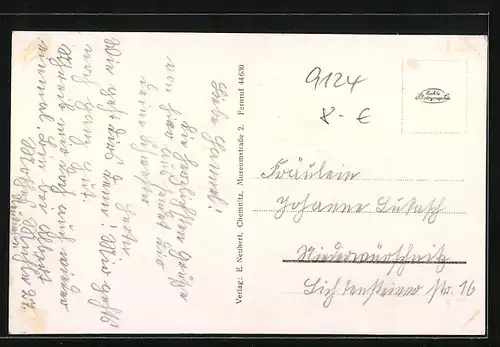 AK Neukirchen, Mittlerer Ortsteil mit Steudten`s Strumpffabrik, Rittergut, Sternplatz