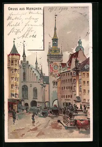 Lithographie München, Partie am Alten Rathaus