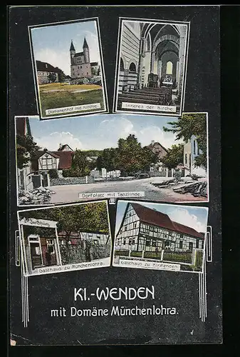 AK Kl.-Wenden, Dorfplatz mit Tanzlinde, Domäne Münchenlohra