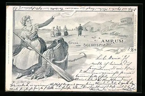 Künstler-AK Amrum, Seehospiz III am Strand