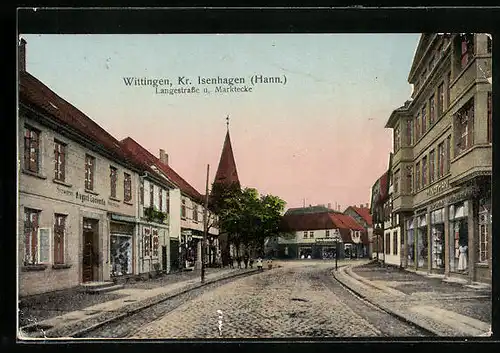 Goldfenster-AK Wittingen, Langestrasse und Marktecke mit leuchtenden Fenstern