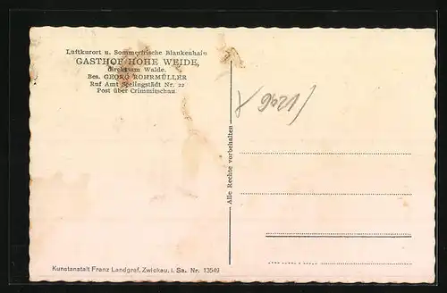 AK Blankenhain, Gasthof Hohe Weide