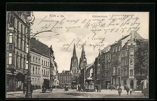 AK Köln a. Rh., Gereonstrasse mit Gschäften, Kirche und Strassenbahn