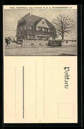 Künstler-AK Reichenbach i. V., Strassenpartie mit Wohnhaus