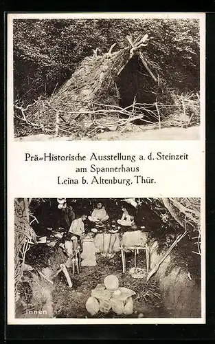 AK Leina b. Altenburg, Prä-Historische Ausstellung a. d. Stienzeit am Spannerhaus, Innenansicht