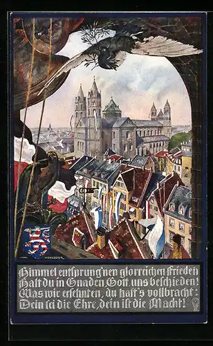 Künstler-AK sign. Max Honegger: Worms a. Rhein, Ortspartie mit Schloss