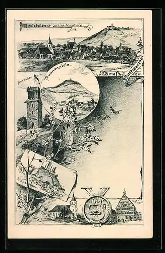 Lithographie Grossbottwar, Punnenstein, Aussichtsturm, Kirche