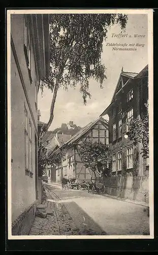 AK Treffurt a. Werra, Ziddelstrasse mit Burg Normannstein