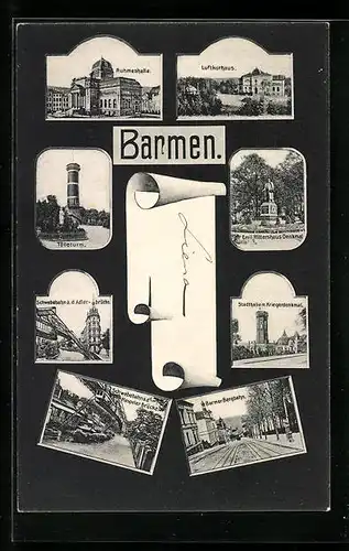 AK Barmen, Luftkurhaus, Ruhmeshalle, Stadthallen mit Kriegerdenkmal