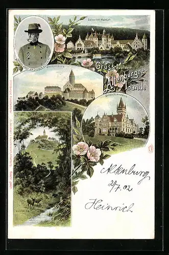 Lithographie Wolfersdorf, Schloss Fröhliche Widerkunft, Schloss Hummelshain, Herzog Ernst von Sachsen-Altenburg