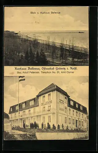 AK Grömitz i. Holst., Ostseebad, Kurhaus Bellevue von Adolf Petersen, Panorama