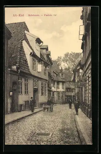 AK Alt-Kiel, Kehdenstrasse mit Gasthaus Zur Quelle und Faulstrasse