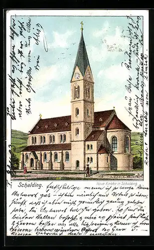 Lithographie Schalding, Neue Kirche in Schalding