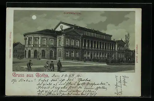Mondschein-Lithographie Gotha, Blick auf das Hoftheater