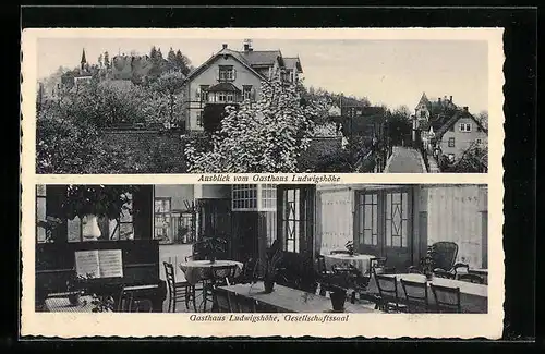 AK Lindenfels, Gasthaus Ludwigshöhe innen und aussen