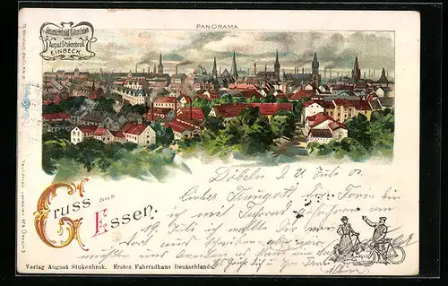 Lithographie Essen, Panorama der Ortschaft