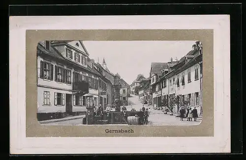 AK Gernsbach, Ortspartie mit Brunnen