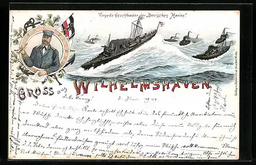 Lithographie Wilhelmshaven, Torpedo Geschwader der Deutschen Marine