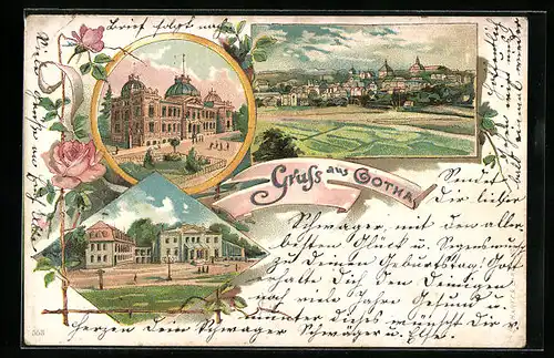 Lithographie Gotha, verschiedene Ortsansichten