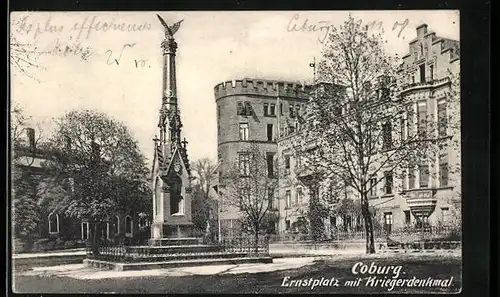 AK Coburg, Ernstplatz mit Kriegerdenkmal