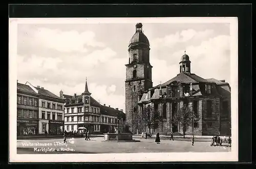 AK Waltershausen /Thür., Marktplatz und Kirche
