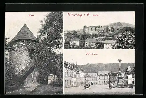 AK Elsterberg i. V., Marktplatz, Ansichten der Ruine