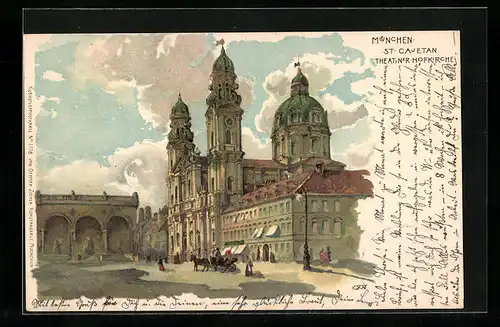 Lithographie München, St. Cajetan, Theatiner Hofkirche