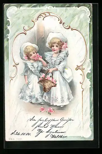 AK Blonde Mädchen mit Blumenkörben