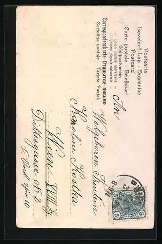 AK Junge mit Umhang und Blumen