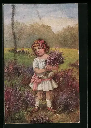 AK Mädchen pflückt Blumen auf einer Wiese