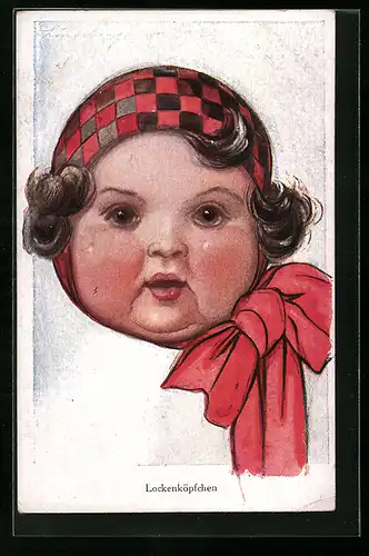 AK Molliges Kind mit roter Schleife