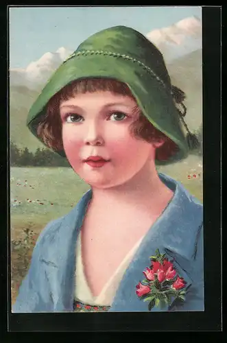 AK Kind in Trachtenkleidung mit Hut in den den Bergen