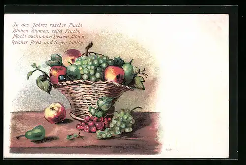 AK Obstkorb mit Äpfeln, Birnen und Trauben
